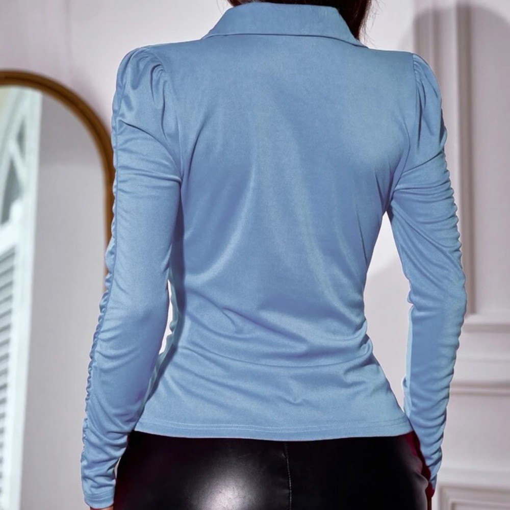 Essnce Ruched Button Placket Solid Top - image 2